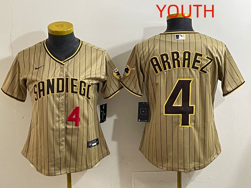 Youth San Diego Padres #4 Arraez Brown Stripe Game 2025 Nike MLB Jersey style 2
